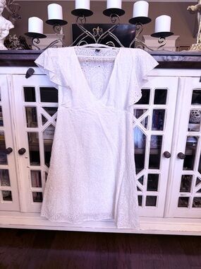White Eyelet Flutter-Sleeve Dress